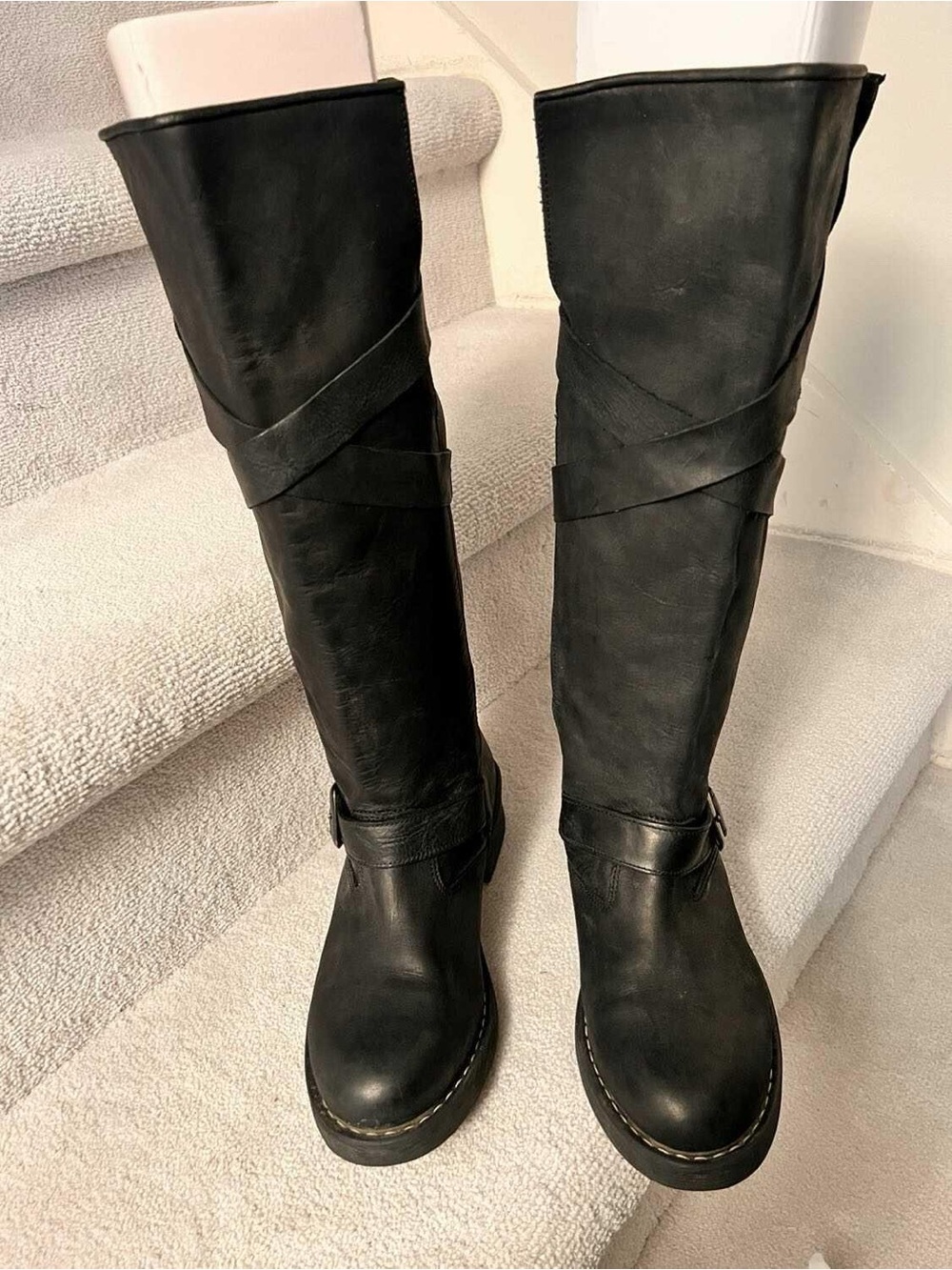 Twin-Set Black Knee-High Leather Heeled Boots